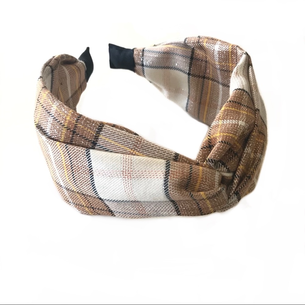 🌳Plaid Headband in Tan, Black and Yellow🌳